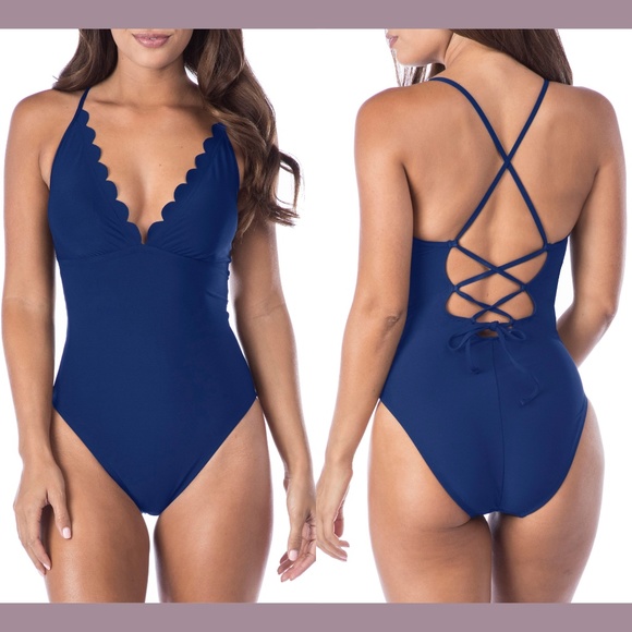 NWT $129 La Blanca Petal Pusher One-Piece‎ Swimsuit in Midnight [SZ 8 ] - Picture 1 of 8